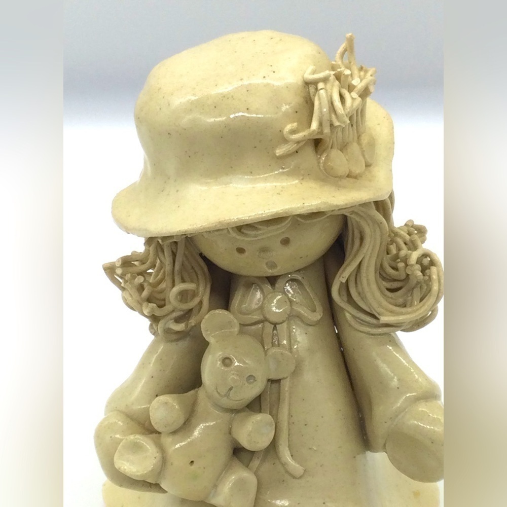 Vintage 6” spaghetti figurine girl bear signed Karen 88 80s boho coastal teddy